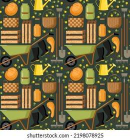 seamless pattern set of gardening tools and supplies vector