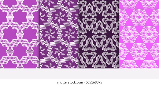 Seamless pattern set. Geometry background. Purple color. Vector illustration. For design wallpaper, pattern fills, web page, banner, innovation