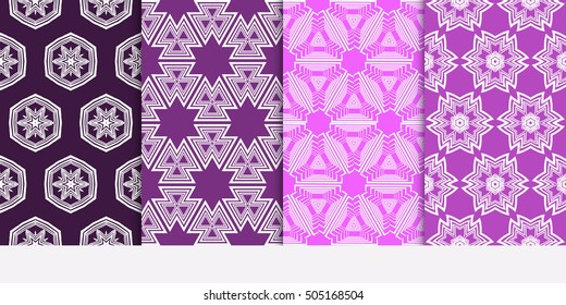 Seamless pattern set. Geometry background. Purple color. Vector illustration. For design wallpaper, pattern fills, web page, banner, innovation