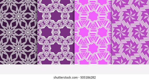 Seamless pattern set. Geometry background. Purple color. Vector illustration. For design wallpaper, pattern fills, web page, banner, innovation
