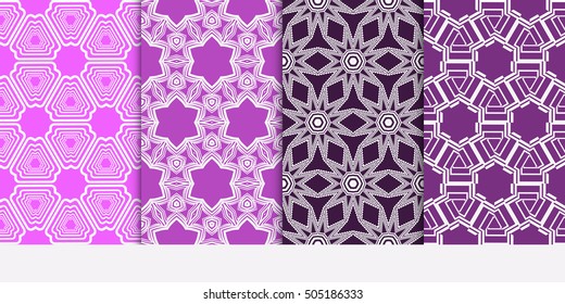 Seamless pattern set. Geometry background. Purple color. Vector illustration. For design wallpaper, pattern fills, web page, banner, innovation