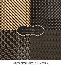 Seamless pattern set in gold and black. Vector illustration