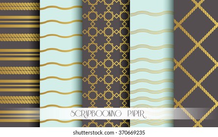 Seamless pattern set in gold for scrapbooking paper. Vintage style vector design templates 