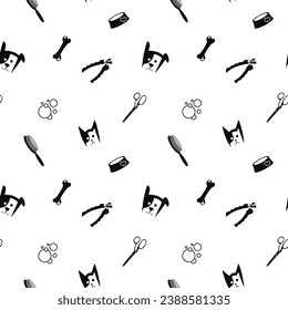 Seamless pattern set of groomer tools, grooming and pet care background