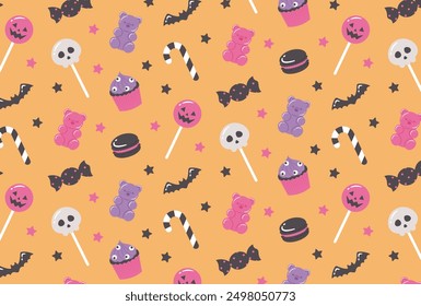 seamless pattern with a set of halloween candy for banners, cards, flyers, social media wallpapers, etc.