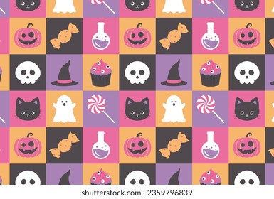 seamless pattern with a set of halloween icons for banners, cards, flyers, social media wallpapers, etc.