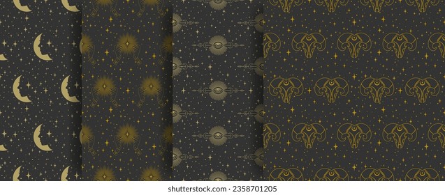 Seamless pattern set with Halloween witchcraft elements
