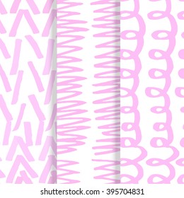 seamless pattern set with hand drawn pink lines marker style