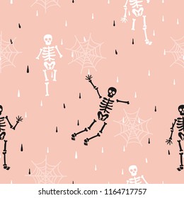 Seamless pattern set of Happy Halloween skeleton doodles hand drawn Background.printing wallpaper.vector illustration