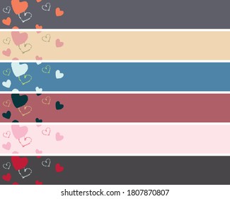 Seamless pattern set of hearts drawn with crayons