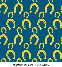 Seamless pattern. Set of horseshoes on a blue background. A graphic print on the Wallpaper and shirt. Easy editable template