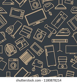 Seamless pattern from a set of household appliances icons of thin lines, vector illustration.