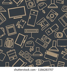 Seamless pattern from a set of household appliances icons of thin lines, vector illustration.