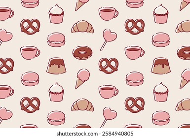 seamless pattern with a set of ice cream, sweets and tea