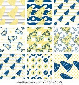 Seamless pattern set of italian pizza in pop art style