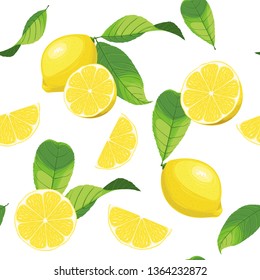 Seamless pattern with set of lemons on the white background