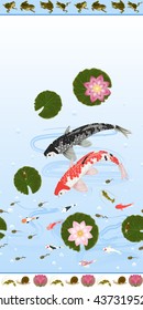 Seamless pattern set with lotus and carps koi for bed linen and dresses