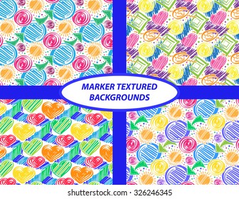 Seamless pattern set with marker texture, vector colorful marker background for your design