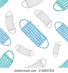 Seamless pattern set of medical masks protection from virus. Face pollution mask. Covid-19. Coronavirus