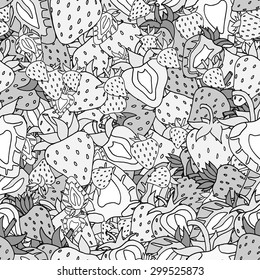 Seamless pattern Set of monochrome strawberries background. Hand drawn sketch. vector