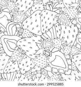 Seamless pattern Set of monochrome strawberries background. Hand drawn sketch. vector