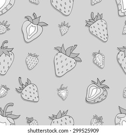 Seamless pattern Set of monochrome strawberries background. Hand drawn sketch. vector