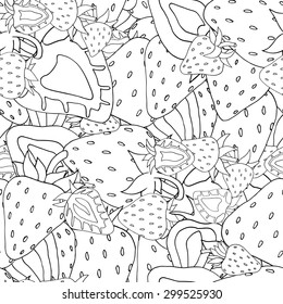 Seamless pattern Set of monochrome strawberries background. Hand drawn sketch. vector