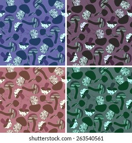 Seamless pattern set with mushrooms