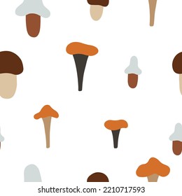 Seamless pattern. Set of mushrooms in boho colors on a white background. Vector illustration for your design
