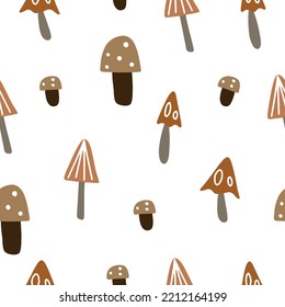 Seamless pattern. Set of mushrooms in boho colors on a white background. Vector illustration for your design