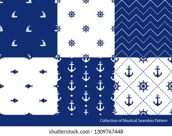 Seamless pattern set. Nautical elements collection