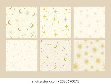 Seamless pattern set with night sky on beige background - Shutterstock ID 2330670071