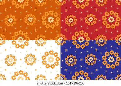 Seamless Pattern set on different solid color background. Decorative ornamental pattern for Indian holidays/festive background/wallpaper/decor/gift wrap etc