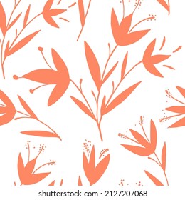 Seamless pattern set with outline florals. Retro style print design collection with hand drawn flowers, vector illustration