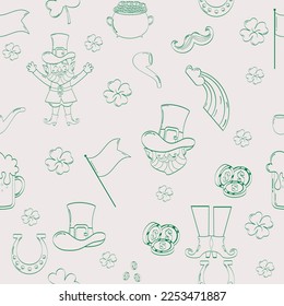 Seamless pattern set outline green for st patrick's day