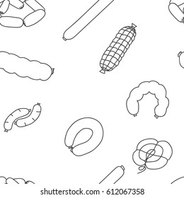 Seamless pattern. Set of sausage. Drawn with a brush.