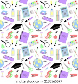 Seamless pattern. Set of school subjects. Vector illustration 