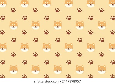 seamless pattern with a set of shiba dogs and paws for banners, cards, flyers, social media wallpapers, etc.