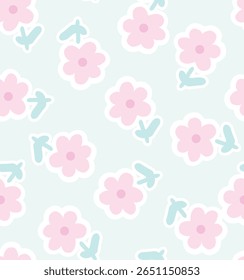  padrão perfeito. Conjunto de mola estilo fundo da flor na luz aqua ilustração. pastel cor groovy pacote de arte, natureza primavera plantas, Para têxteis, tecido de algodão, cerâmica, covers.wallpaper.