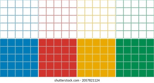 Seamless pattern set with tattersall check plaid in colorful blue, red, yellow, green, white. Stitched tartan for spring summer napkin, towel, tablecloth, other modern fashion fabric or paper design.