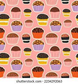 Seamless pattern with Set Traditional brazilian sweets brigadeiros. Chocolate balls decoration. Vector.