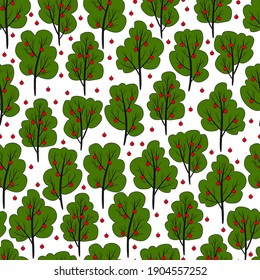 Seamless pattern Set of trees with red apples. Vector stock illustration eps10. 
