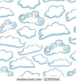 Seamless Pattern Of Set Unique Cloud With Outline
