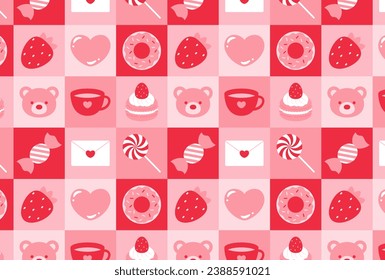 seamless pattern with a set of valentine's day icons for banners, cards, flyers, social media wallpapers, etc.