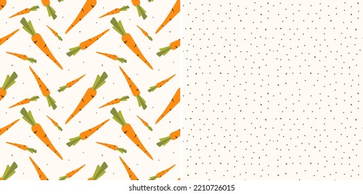 Seamless Pattern Set. Seamless vector carrot and polka dot pattern. Set of patterns for kids to print fabric or packaging. 
