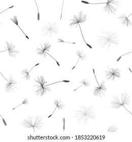 Seamless pattern set vector drawing dandelion on a white isolated background, flat design. Pattern for gift wrapping, holiday, decoration