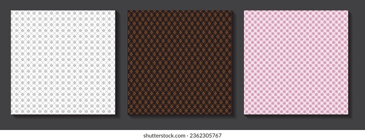 Seamless pattern set, vector patterns, abstract floral background, black background, Modern stylish design, geometric shape