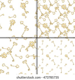 Seamless pattern set. Vintage keys on white background.