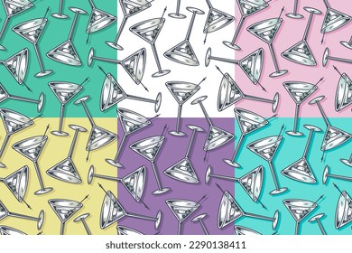 Seamless pattern set or wallpaper collection of cocktail with martini for bar alcohol menu design.