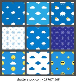 Seamless Pattern set of weather icons. Vector illustration.